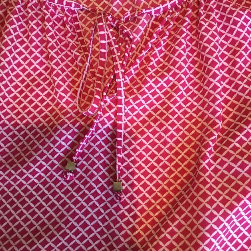 a.n.a. Blouse Tunic Pink White Print Tie Front 3/4 Length Sleeves Medium - Picture 5 of 11